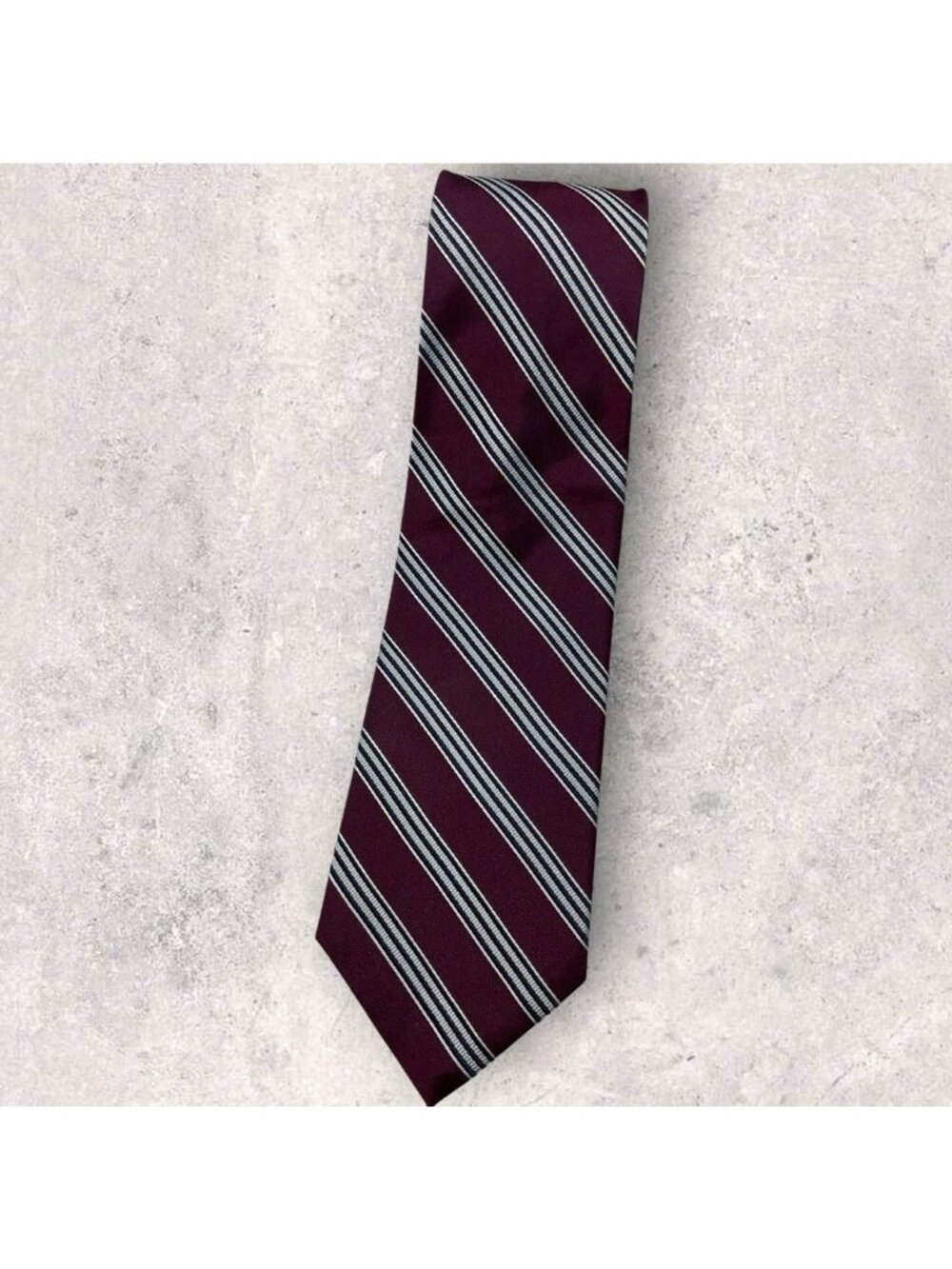 NEW JOS. A. BANK Silk Tie XL Burgundy Silver Striped W:3.6"